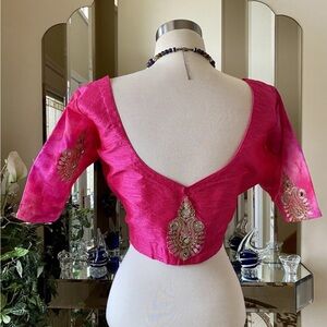 Vibrant Yellow and Pink Sari with blouse Paisley new